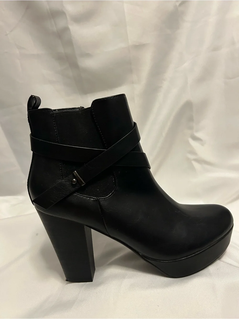 Women’s Black Platform Ankle Boot with Wrap Strap